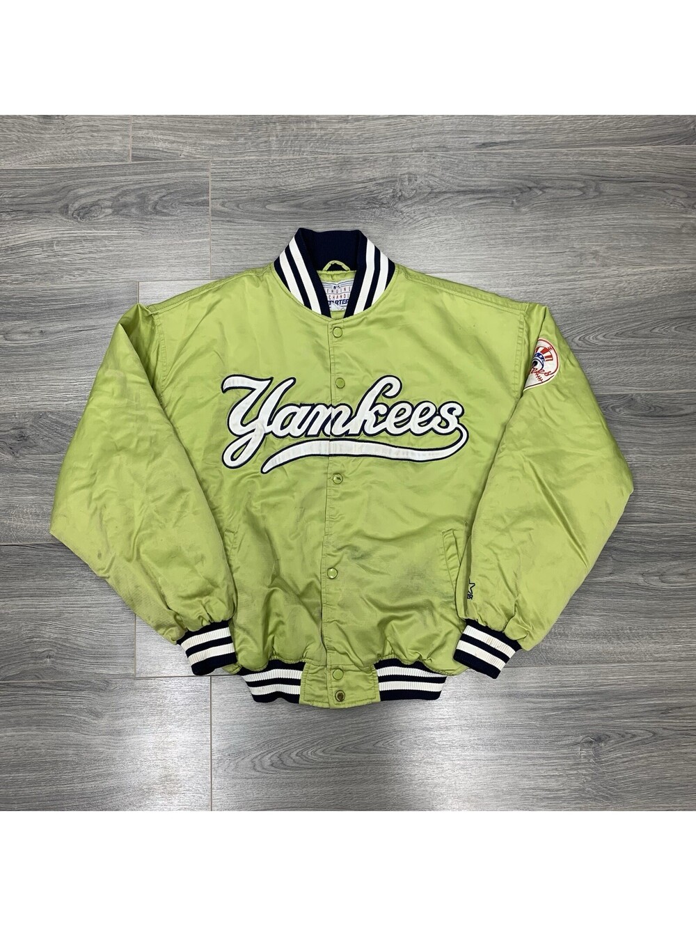 Vintage 1990S Starter New York Yankees Satin Jacket Medium Rare Men’s Lime Green